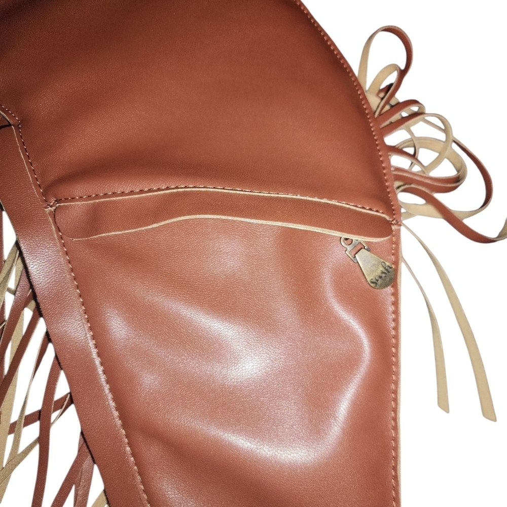 Brown Faux Leather SASH Fringe Crossbody Bag - Picture 6 of 11